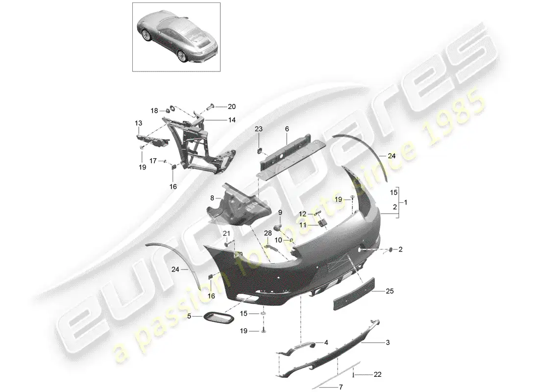 porsche 2020 (991-2) parachoque diagrama de piezas