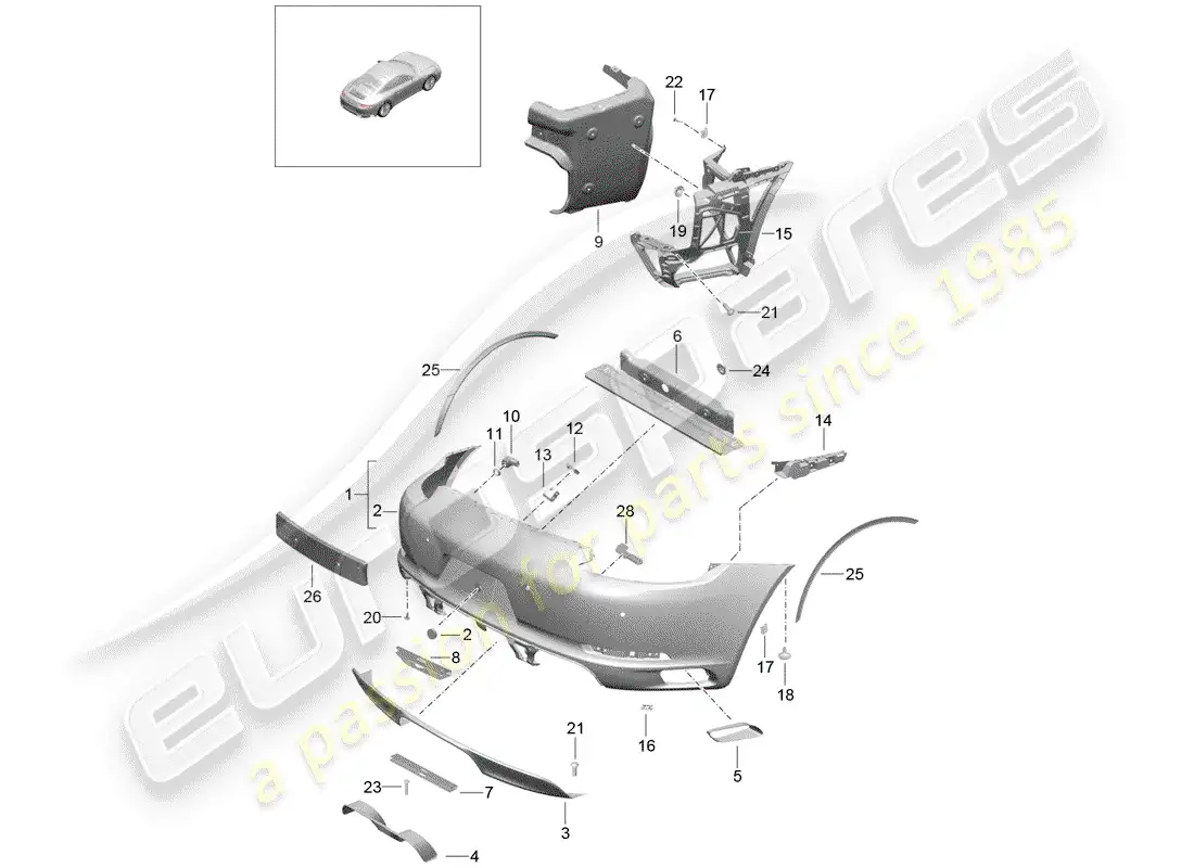 porsche 2020 (991-2) parachoque diagrama de piezas