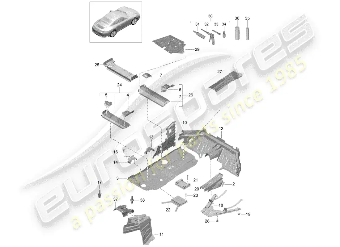 porsche 2020 (991-2) placas de piso diagrama de piezas