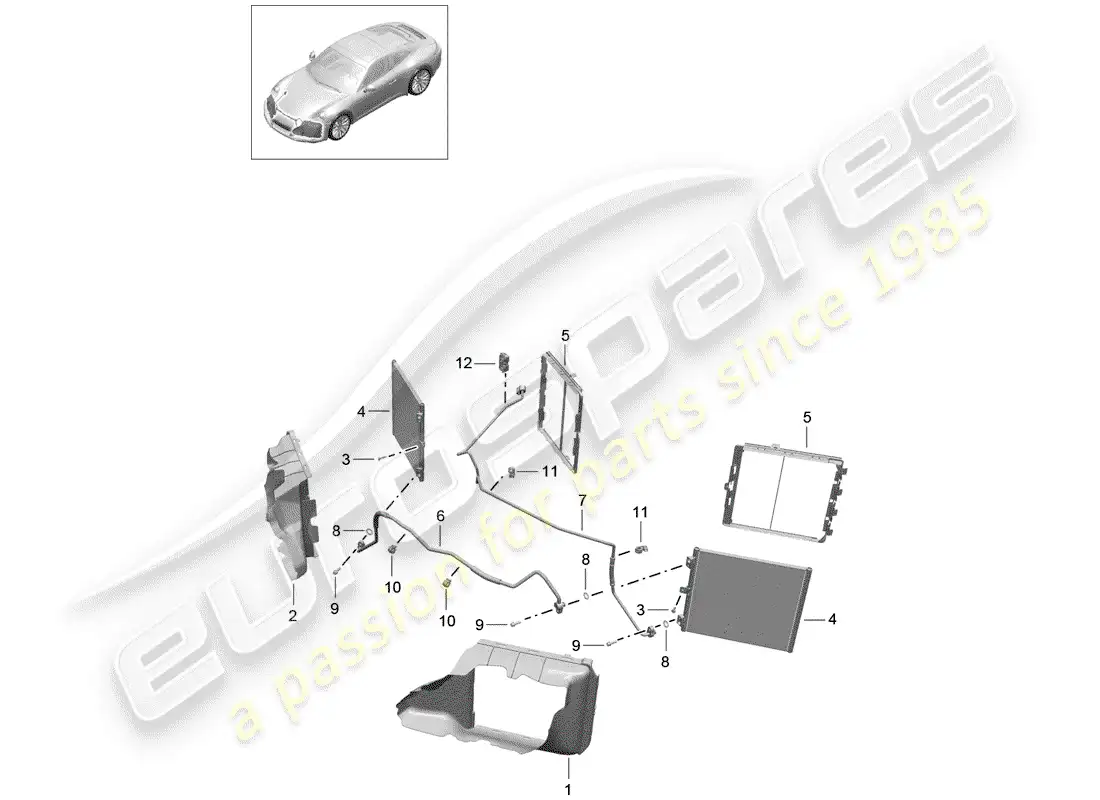 porsche 2017 (991-2) circuito refrigerante diagrama de piezas