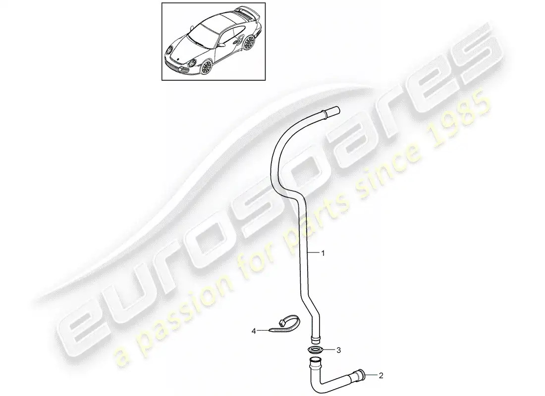 porsche 2012 (997-2 turbo / gt2 rs) tubo de drenaje de agua diagrama de piezas