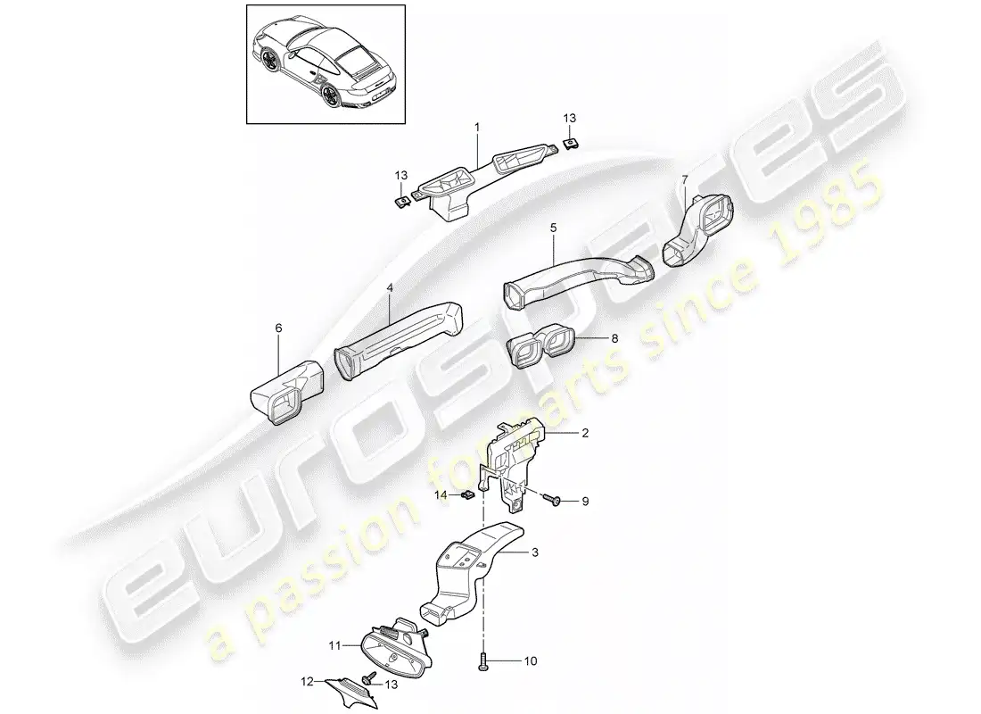porsche 2012 (997-2 turbo / gt2 rs) distribuidor de aire diagrama de piezas