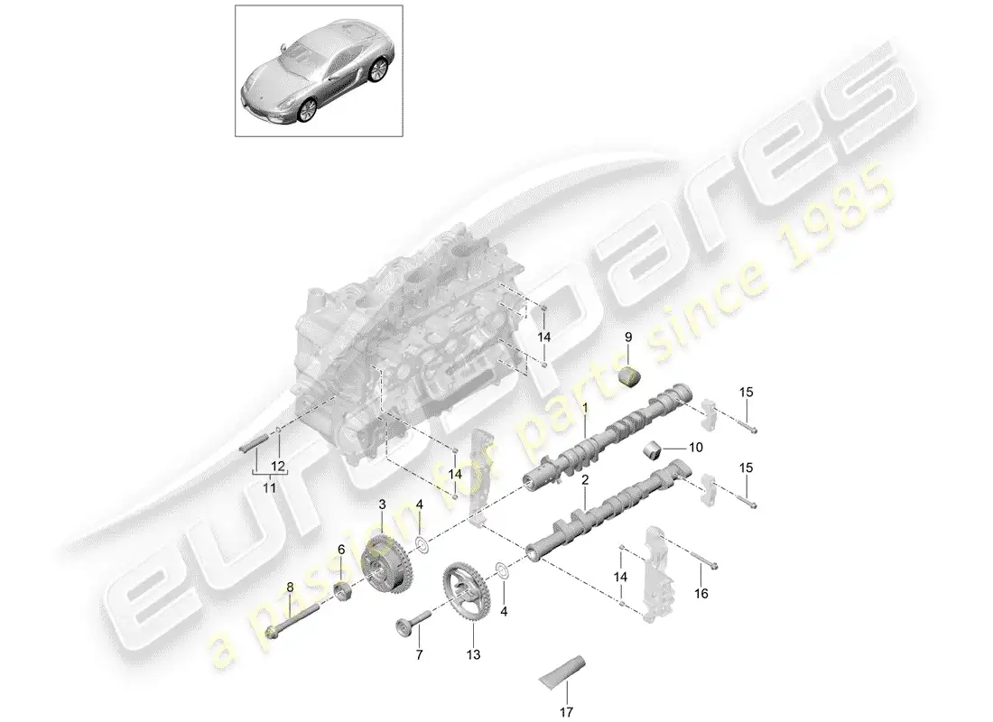 porsche 2015 (981 cayman) árbol de levas diagrama de piezas