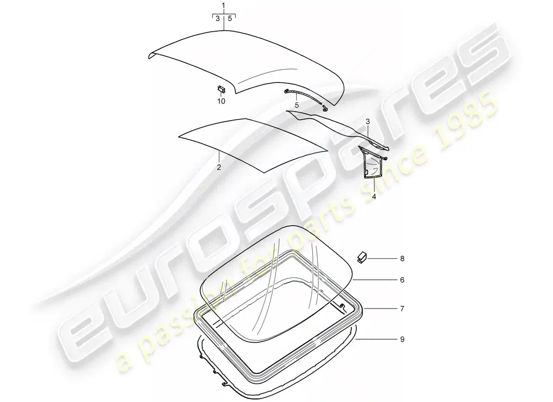 porsche 2007 (997-1) cubierta de capota convertible diagrama de piezas