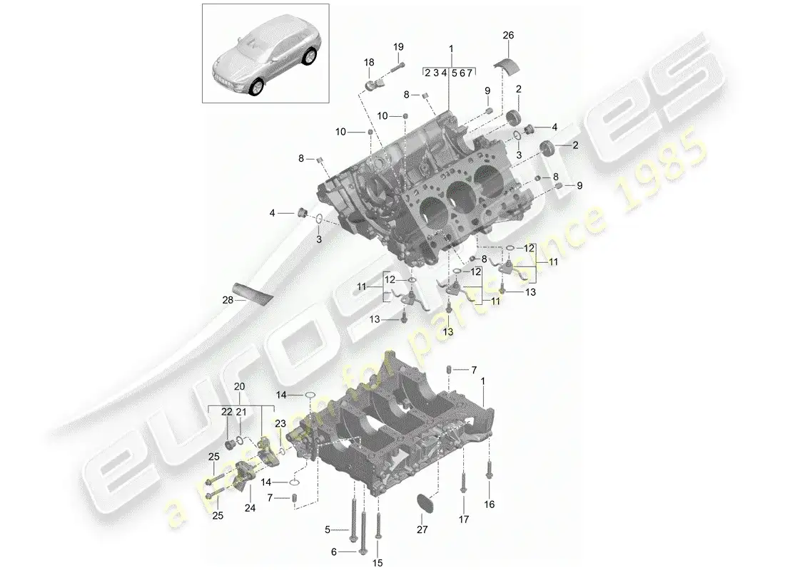 porsche 2014 (macan) crankcase diagrama de piezas