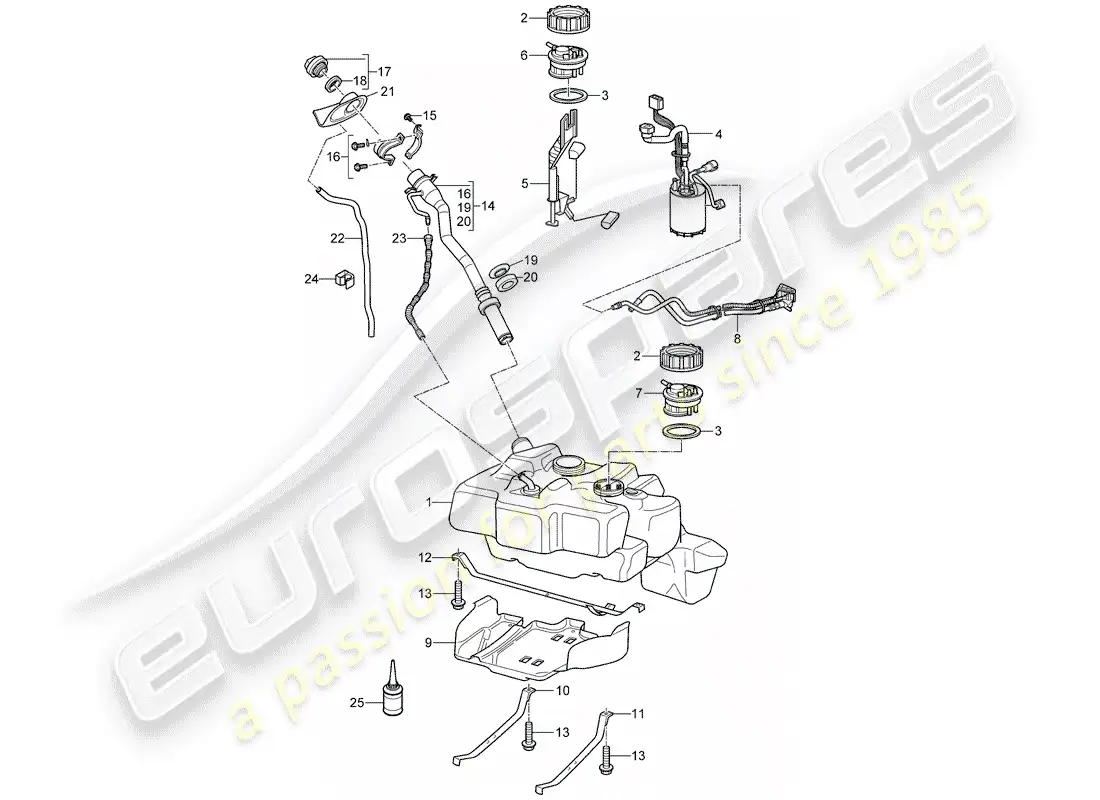 porsche 2008 (997-1 gt3) depósito de combustible diagrama de piezas