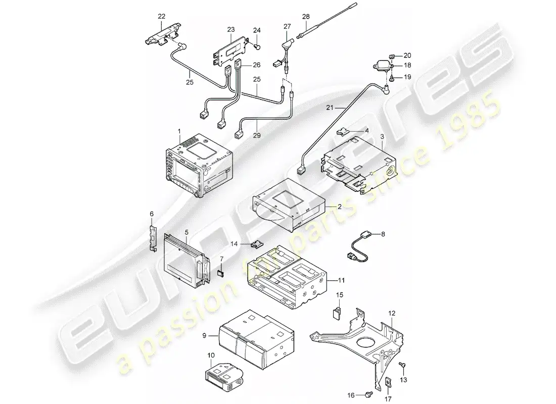 porsche 2007 (997-1) diagrama de piezas de la unidad de radio