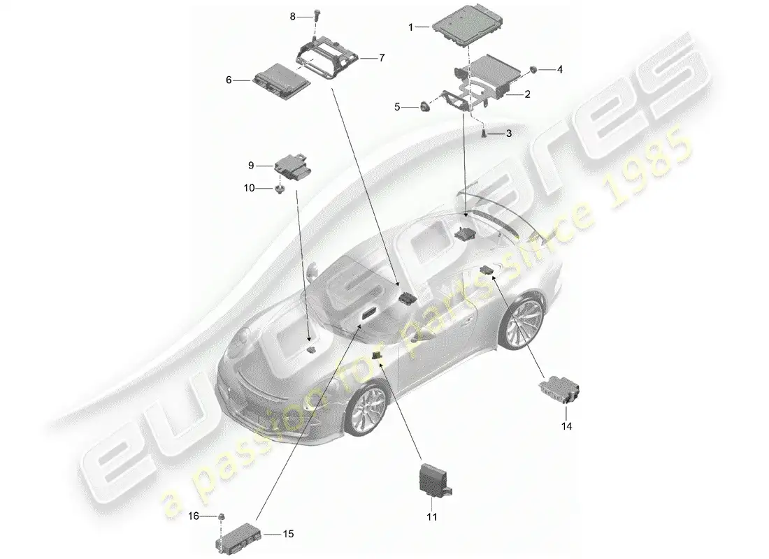 porsche 2014 (991-1 r/gt3/rs) unidades de control diagrama de piezas