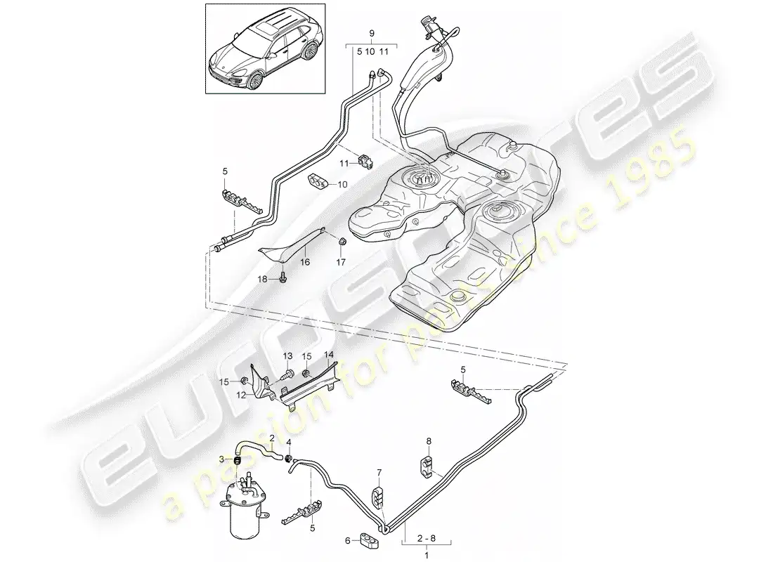 porsche 2012 (cayenne e2 92a) fuel system diagrama de piezas