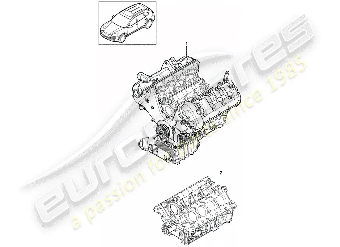 porsche 2014 (cayenne e2 92a) bloque largo diagrama de piezas