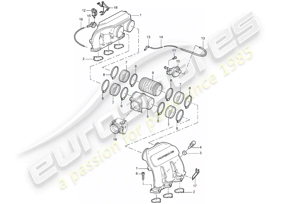 porsche 2007 (997-1) diagrama de piezas del distribuidor de aire de admisión