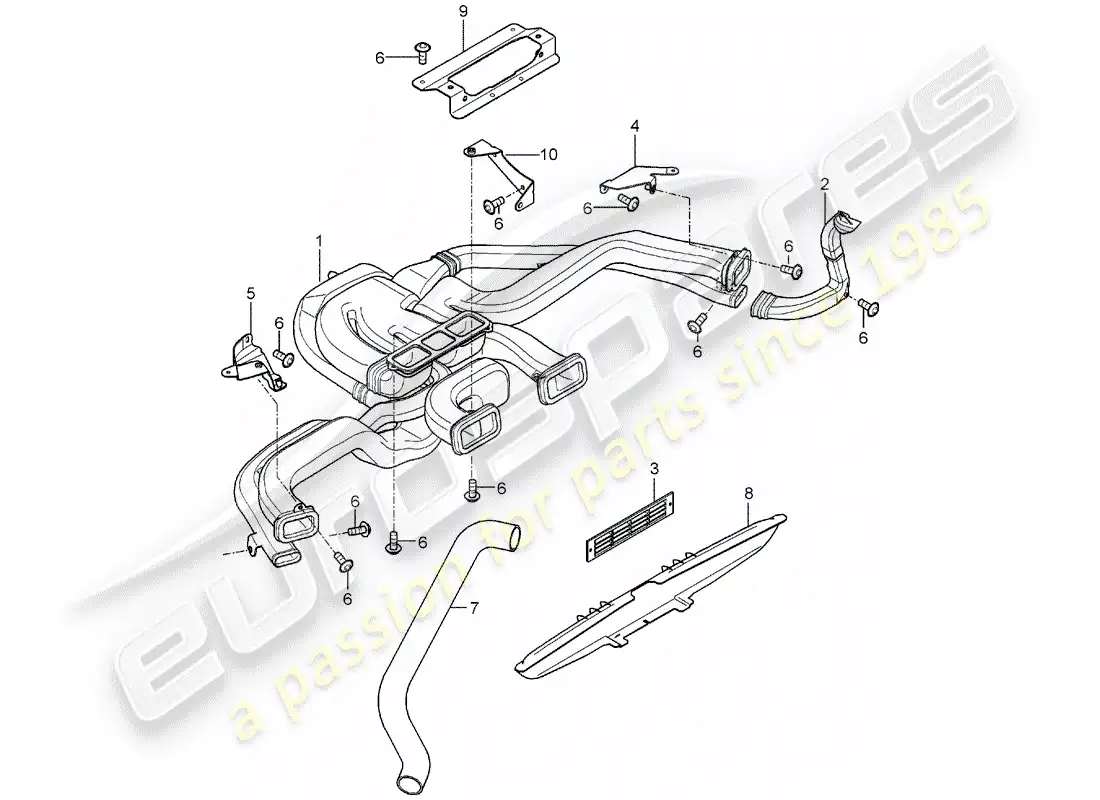 porsche 2005 (carrera gt) calentador - distribuidor de aire diagrama de piezas