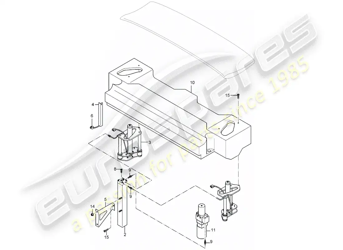 porsche 2005 (carrera gt) spoiler trasero - mecanismo de conducción diagrama de piezas