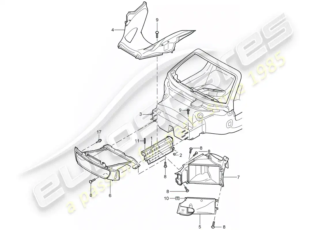 porsche 2005 (carrera gt) diagrama de piezas del extremo delantero