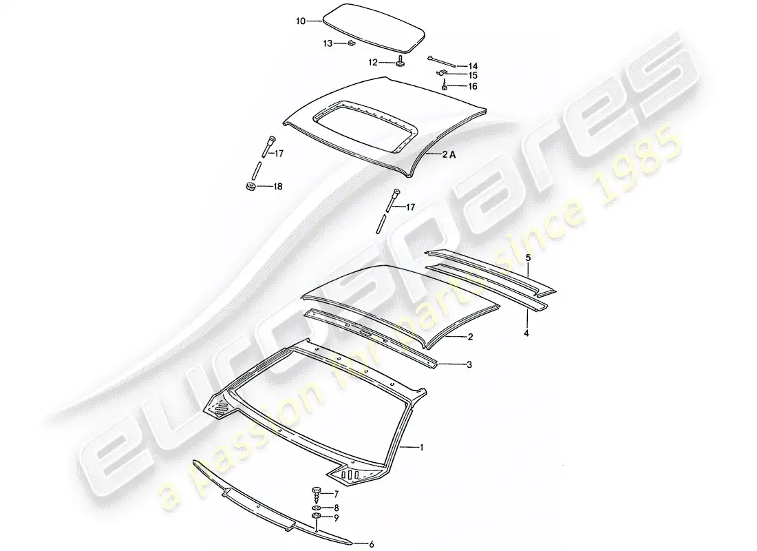porsche 1989 (928) techo - capo diagrama de piezas