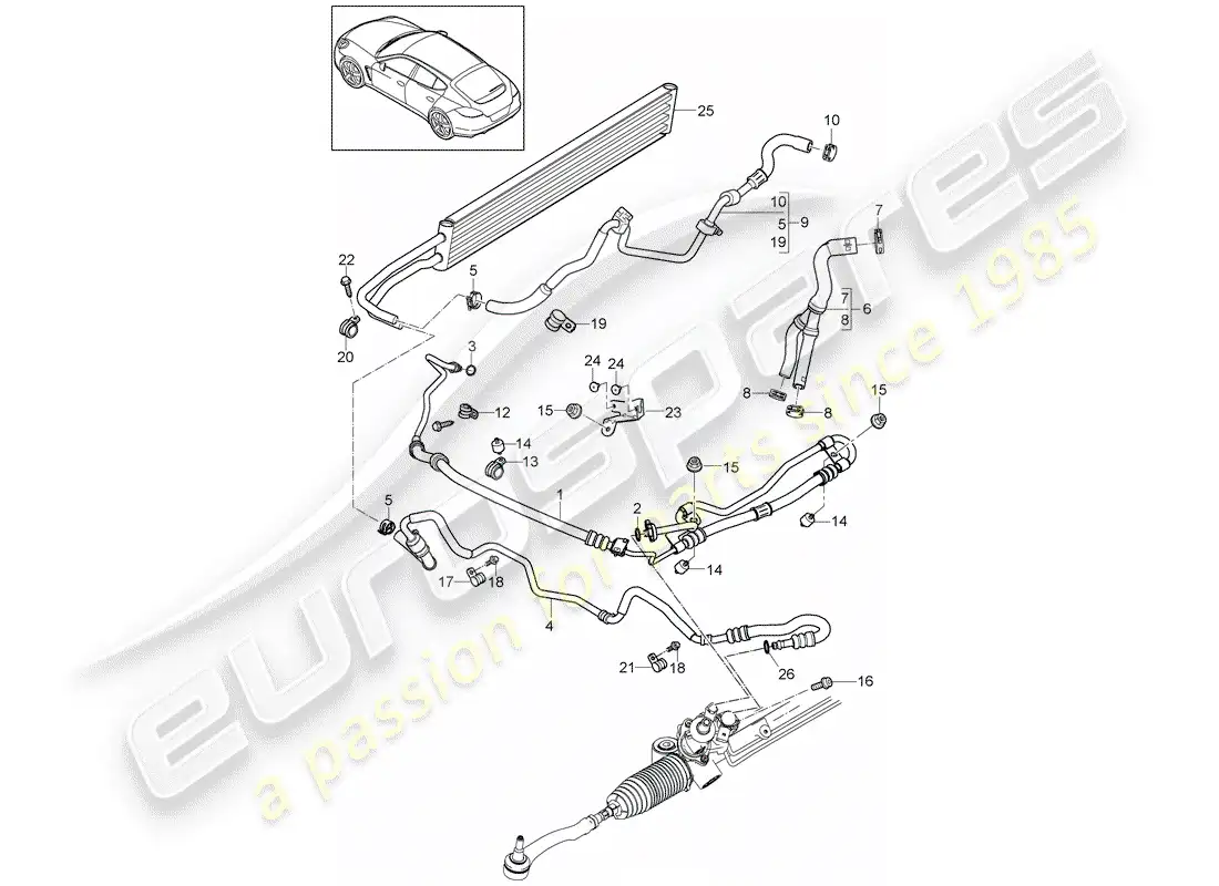 porsche 2012 (panamera 970) dirección asistida diagrama de piezas