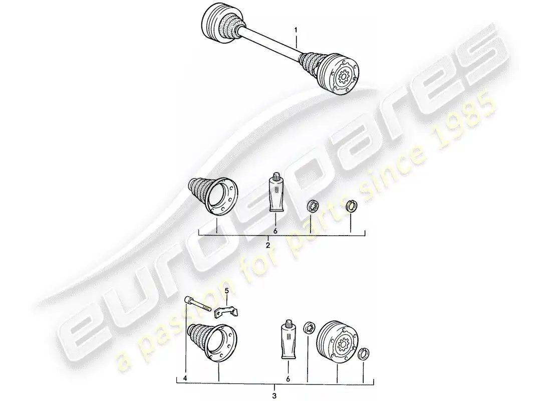 porsche 1986 (924s) eje de accionamiento diagrama de piezas