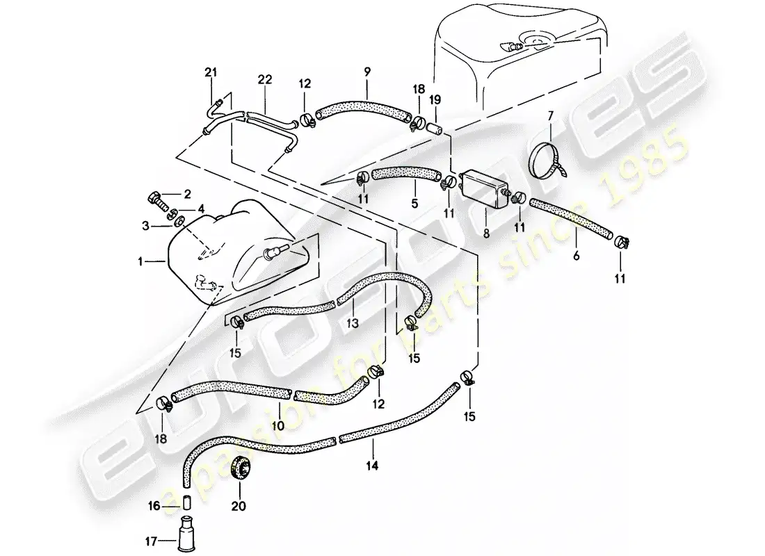 porsche 1986 (911) ventilación del tanque diagrama de piezas