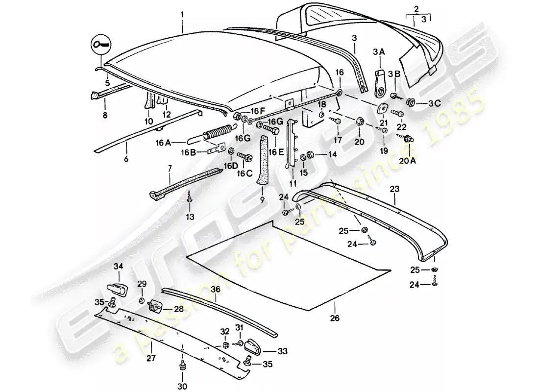 porsche 1980 (911) capota convertible - tira de sello - piezas individuales diagrama de piezas