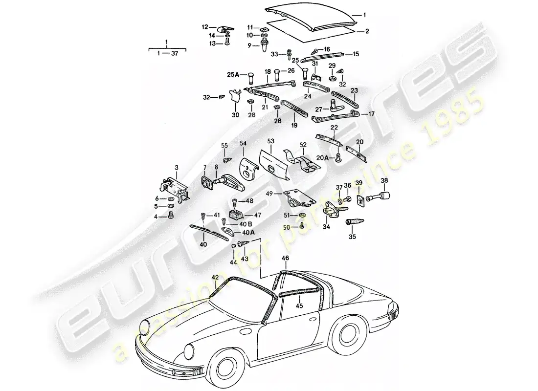porsche 1980 (911) capota diagrama de piezas