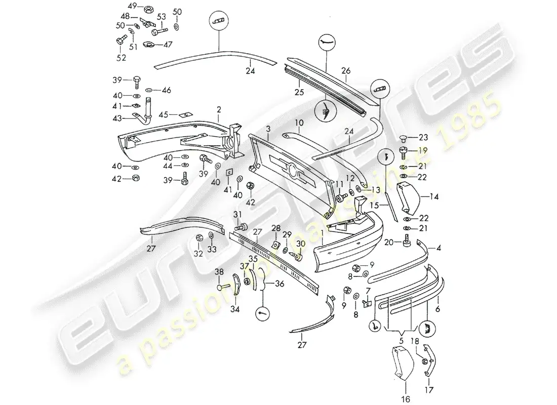 porsche 1965 (911/912) parachoques - d >> - mj 1968 diagrama de piezas