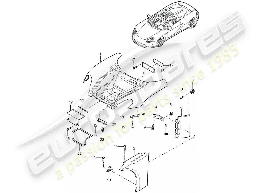 porsche 2005 (carrera gt) diagrama de piezas del extremo delantero