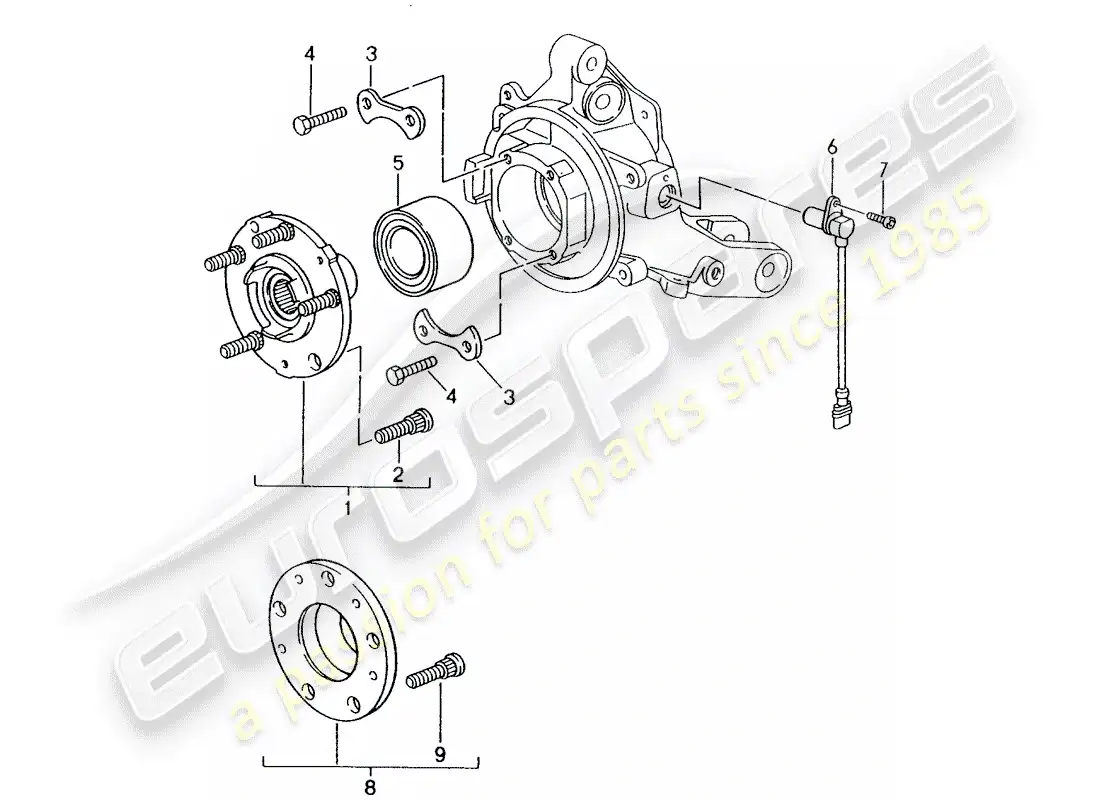 porsche 1995 (993) cubo de la rueda diagrama de piezas