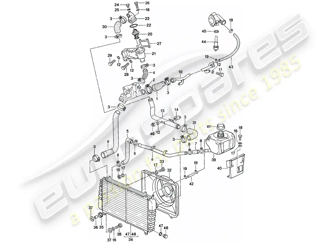 porsche 1977 (924) water cooling diagrama de piezas