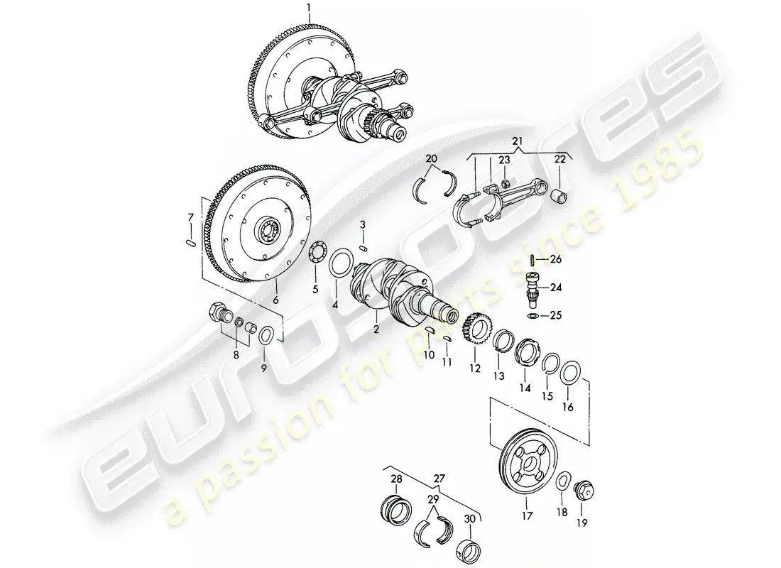 porsche 1967 (911/912) cigüeñal - y - biela diagrama de piezas