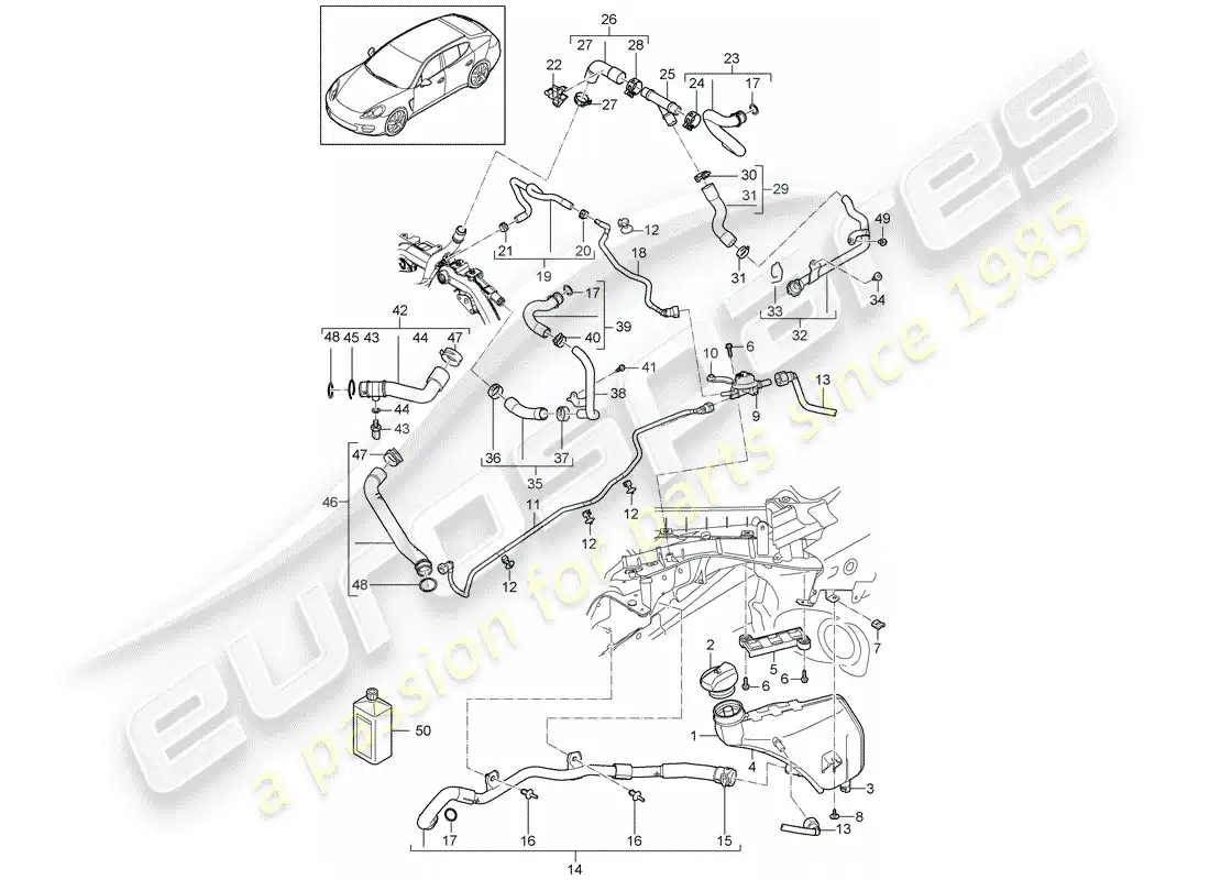 porsche 2012 (panamera 970) diagrama de piezas de refrigeración por agua
