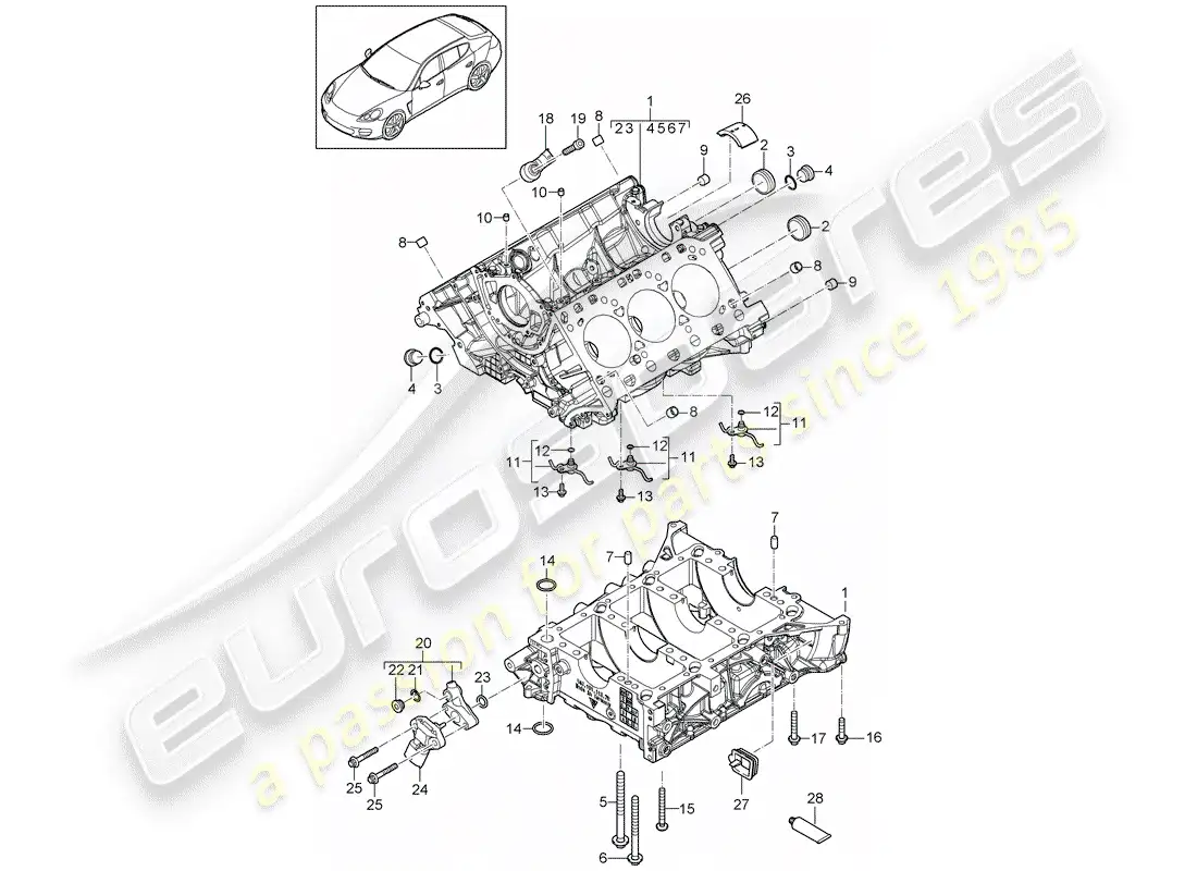 porsche 2016 (panamera 970) crankcase diagrama de piezas