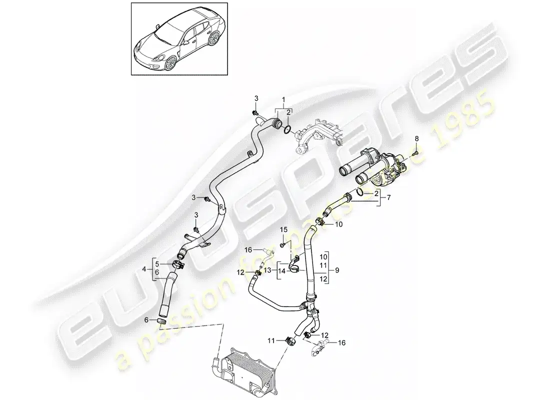 porsche 2012 (panamera 970) refrigeración por agua 2 diagrama de piezas