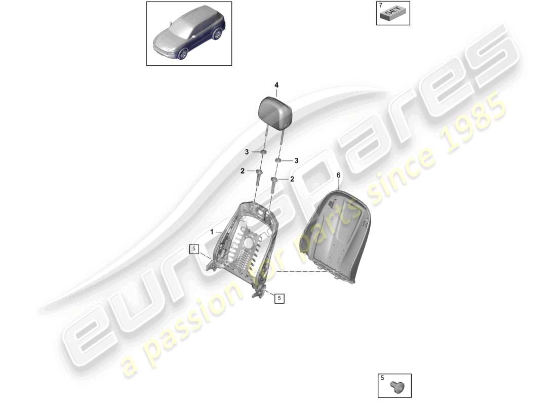 porsche 2023 (cayenne e3 9ya/9yb) estructura del respaldo carcasa del respaldo asiento estándar diagrama de piezas