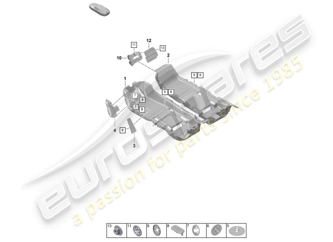 porsche 2021 (taycan 9j1-1) diagrama de piezas de molduras para pisos (alfombras)