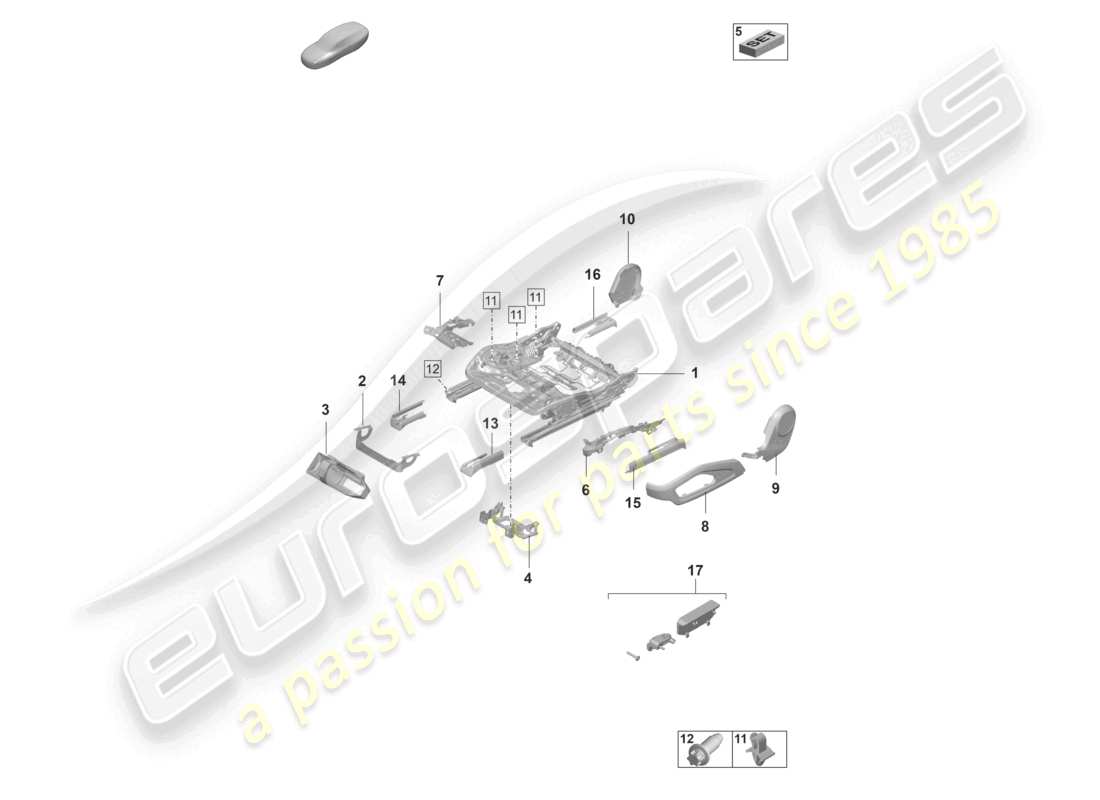 porsche 2021 (taycan 9j1-1) bastidor del asiento accesorios varios asiento estándar diagrama de piezas
