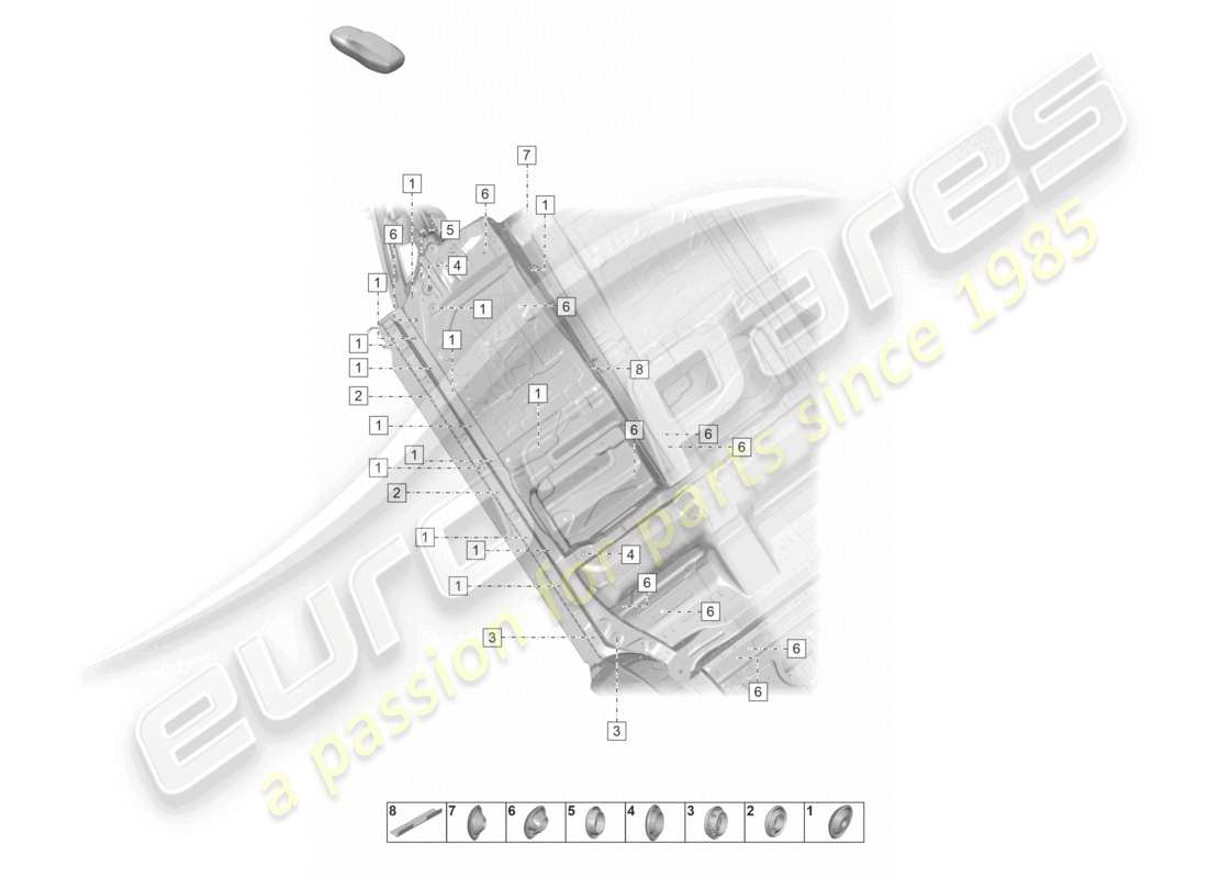 porsche 2022 (taycan 9j1-1) parte inferior de la carrocería delantera derecha diagrama de piezas