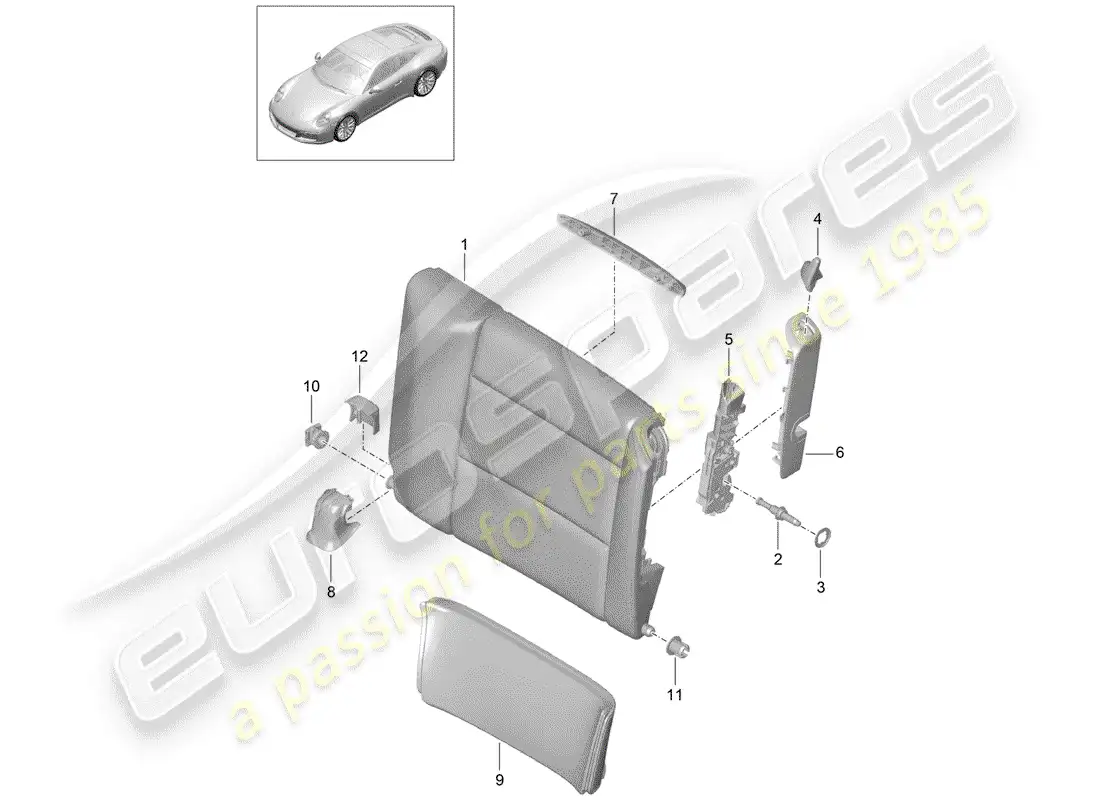 porsche 2017 (991-2) respaldo del asiento de emergencia diagrama de piezas