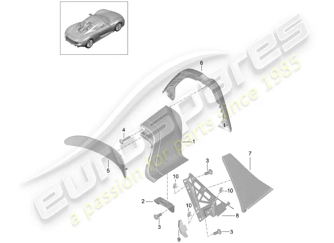 porsche 2015 (918 spyder) barra antivuelco diagrama de piezas