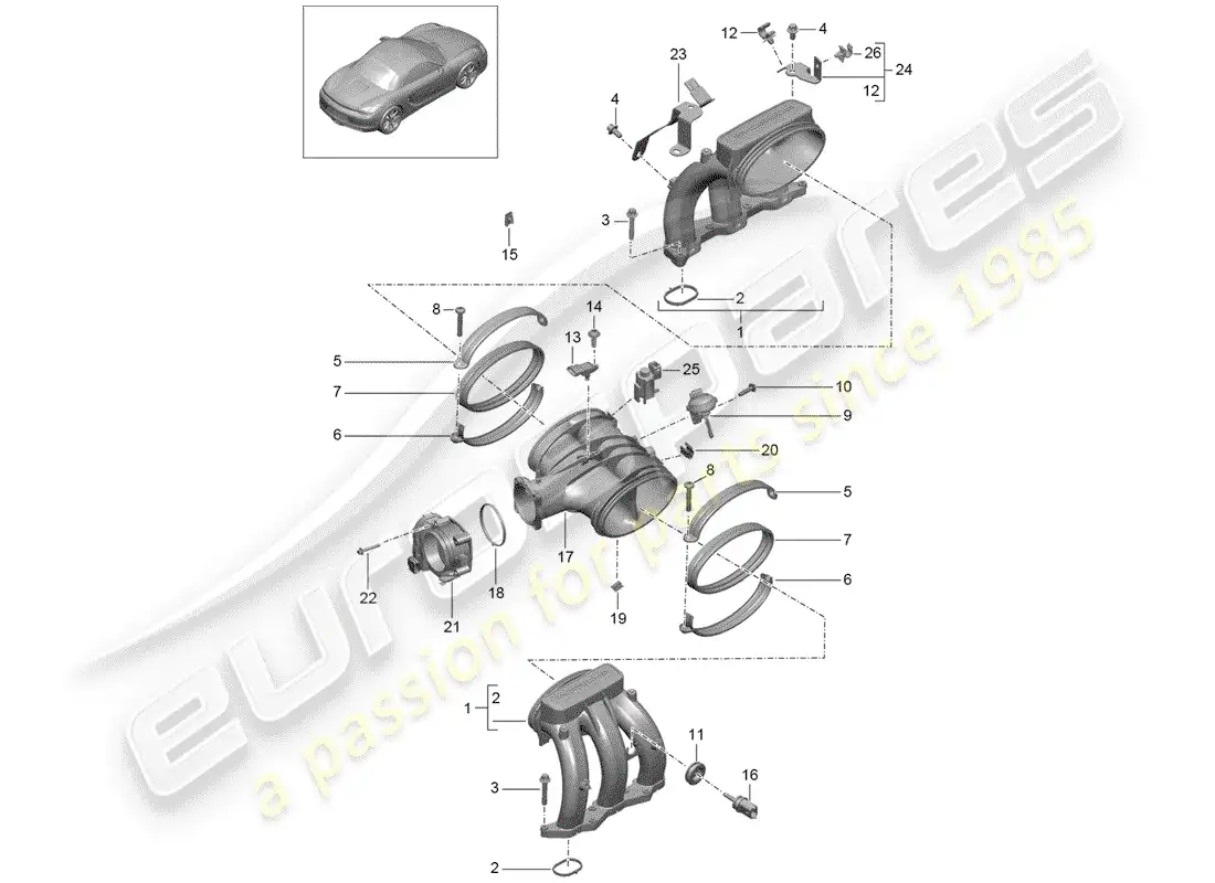porsche 2014 (981 boxster) distribuidor de aire de admisión diagrama de piezas