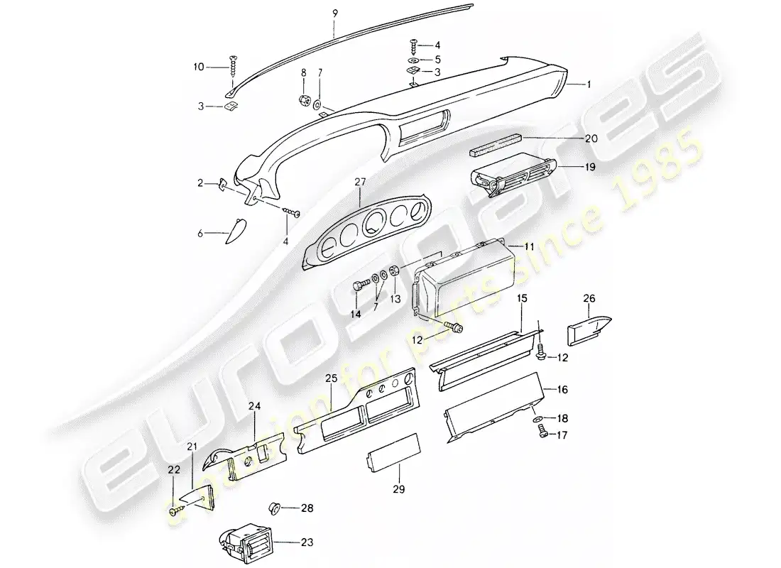 porsche 1990 (964) embellecedor del panel de tablero - madera de raiz - airbag - d - mj 1990>> diagrama de piezas