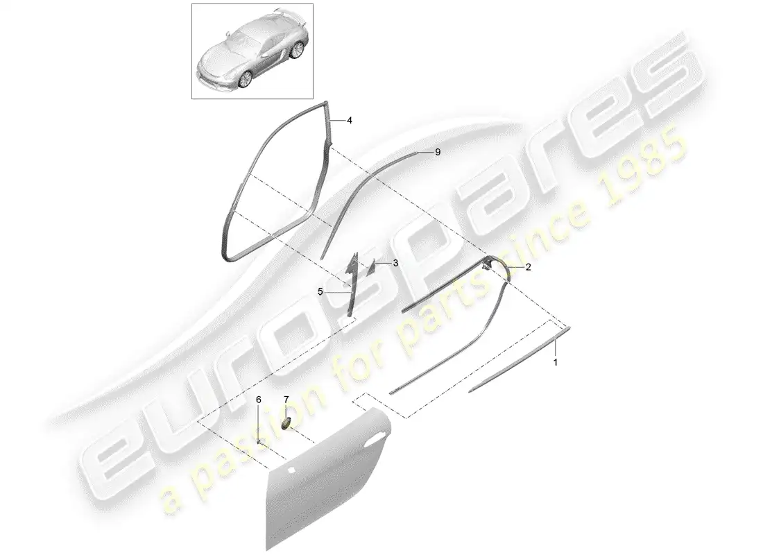porsche 2016 (981 cayman gt4) diagrama de piezas del sello de puerta