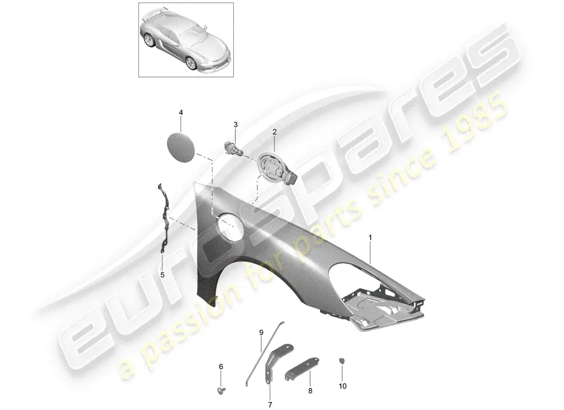 porsche 2016 (981 cayman gt4) diagrama de piezas del guardabarros