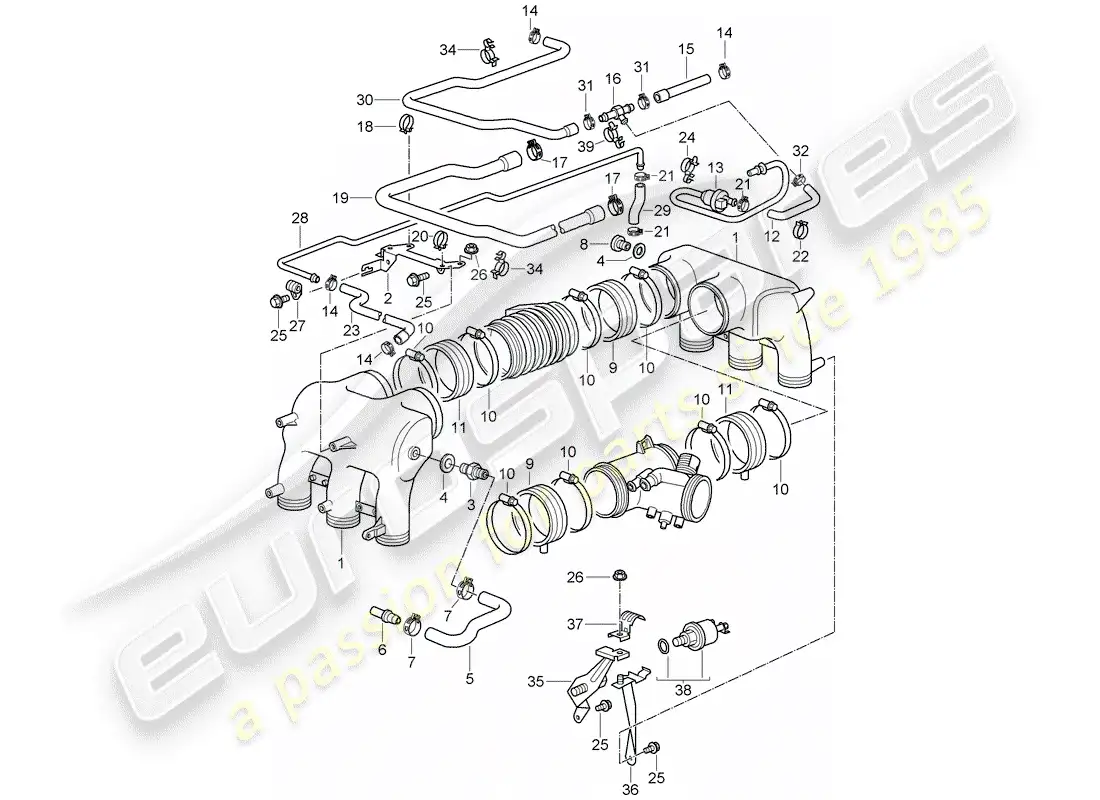 porsche 2002 (996 gt3) distribuidor de aire de admisión diagrama de piezas