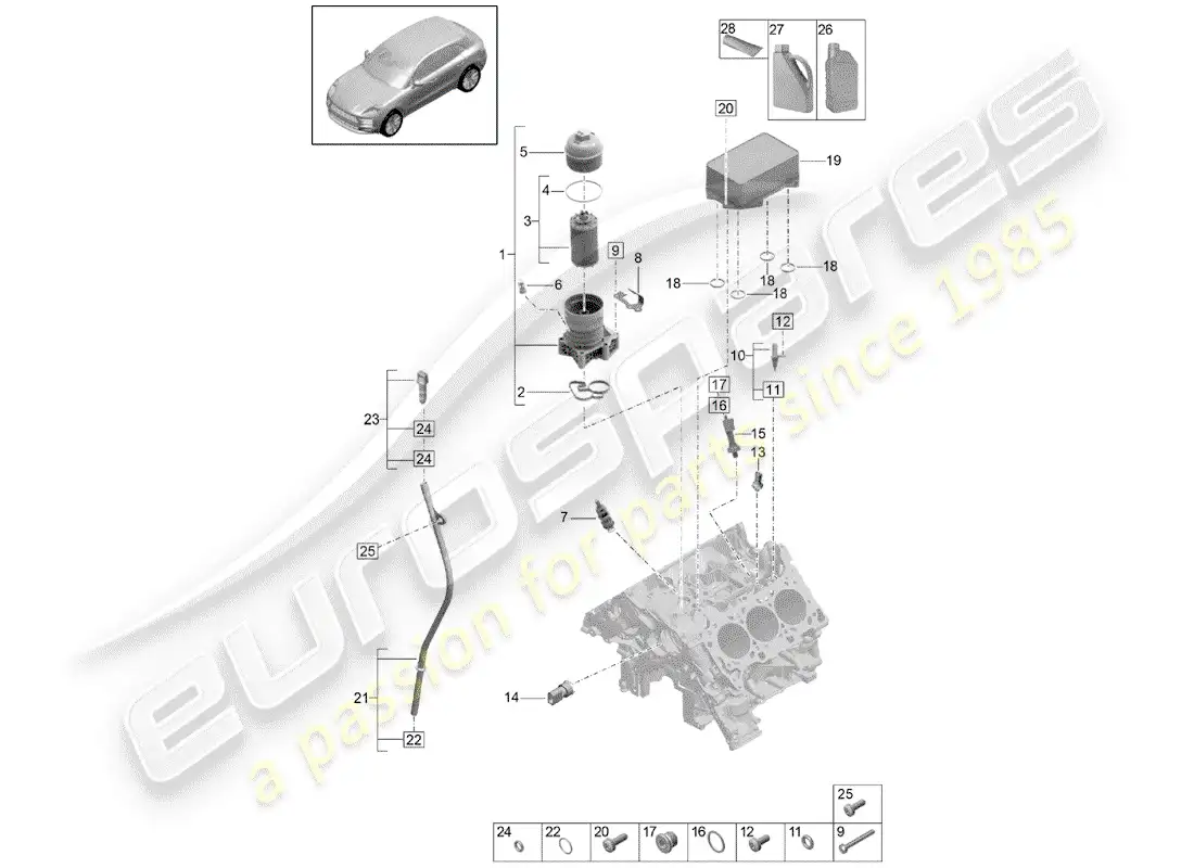 porsche 2019 (macan) filtro de aceite diagrama de piezas