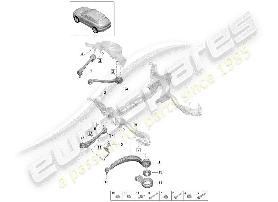 porsche 2019 (macan) brazo de control de oruga diagrama de piezas