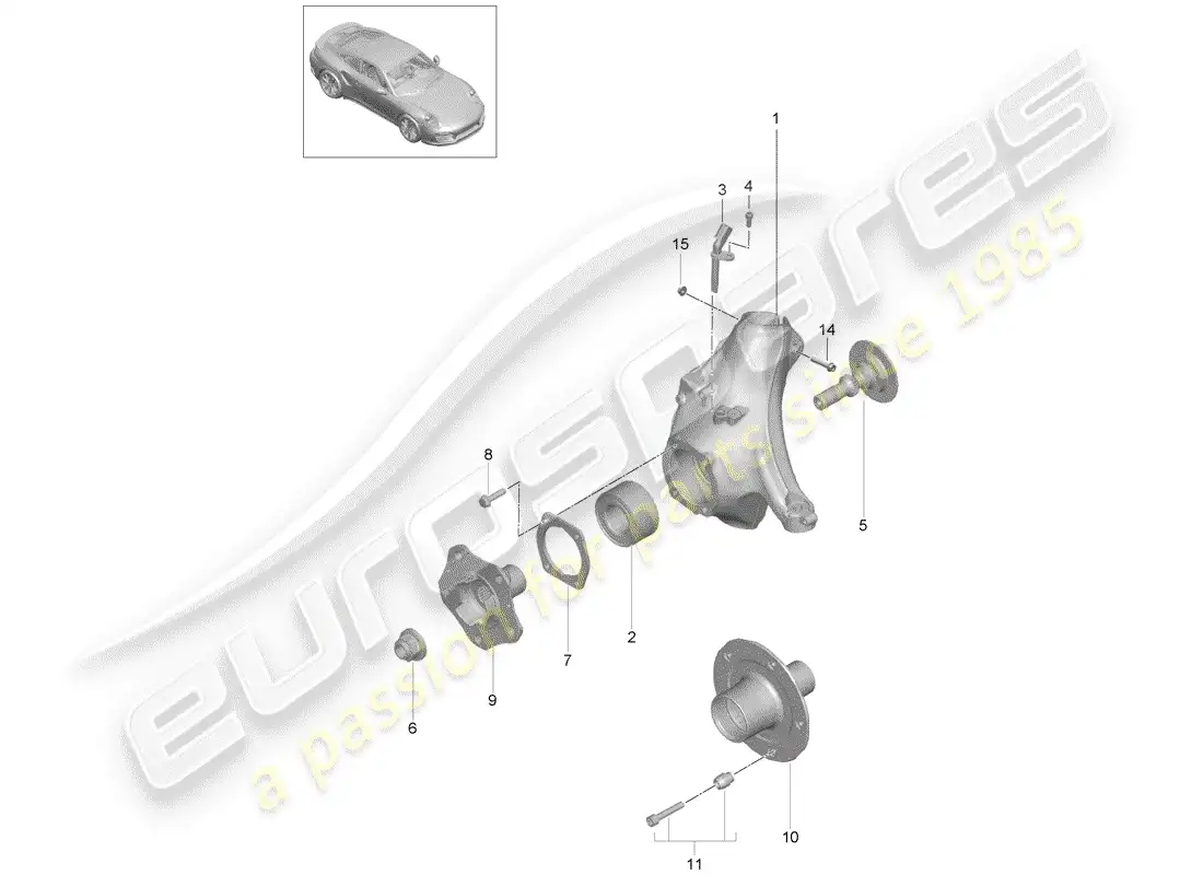porsche 2019 (991-2 turbo) portador de ruedas diagrama de piezas