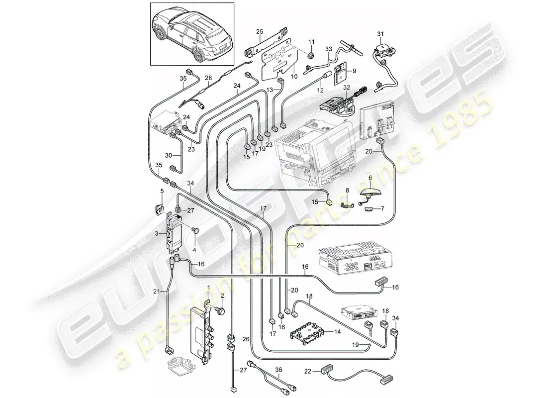 porsche 2012 (cayenne e2 92a) amplificador de antena diagrama de piezas