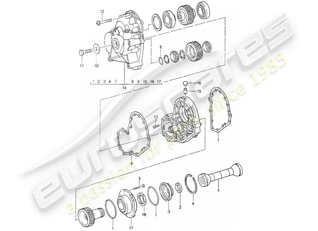 porsche 1990 (964) tiptronic - engranajes rectos - placa intermedia diagrama de piezas