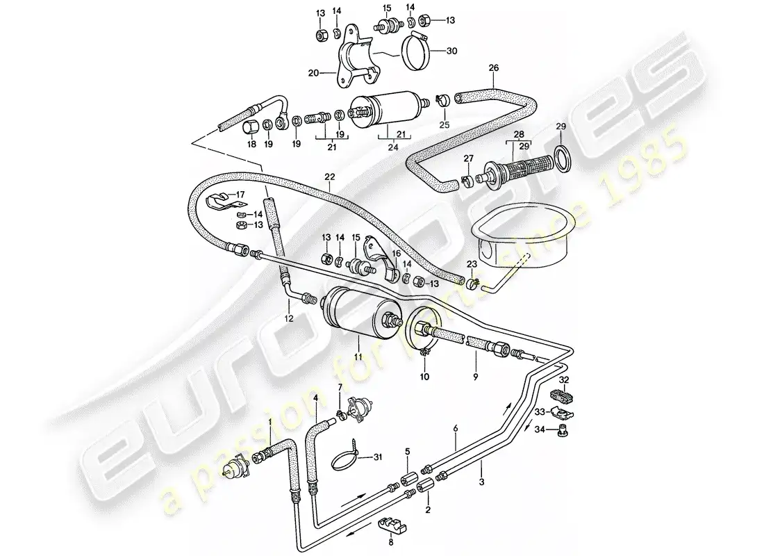 porsche 1986 (924s) fuel system diagrama de piezas