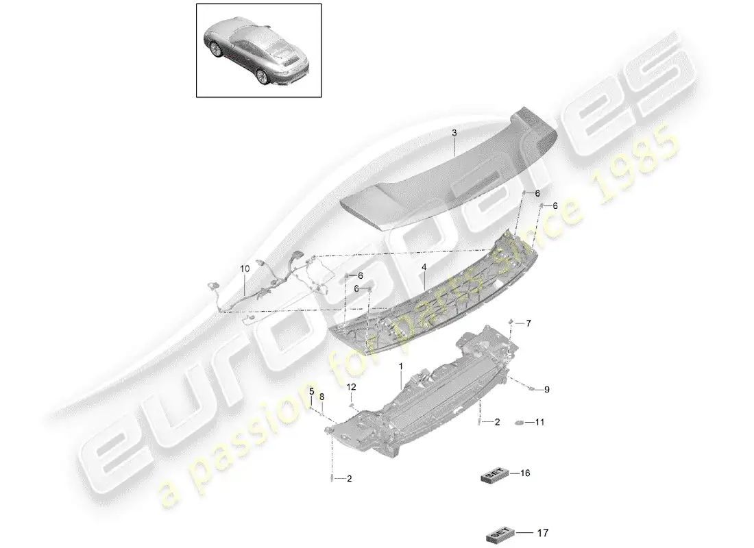 porsche 2018 (991-2) alerón trasero diagrama de piezas